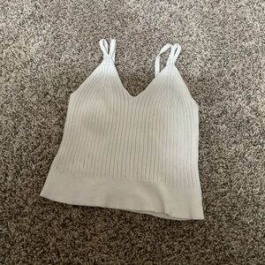 White Ribbed Knit Women's Top